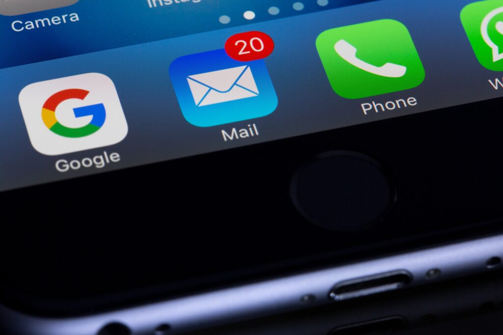 iphone showing the email app